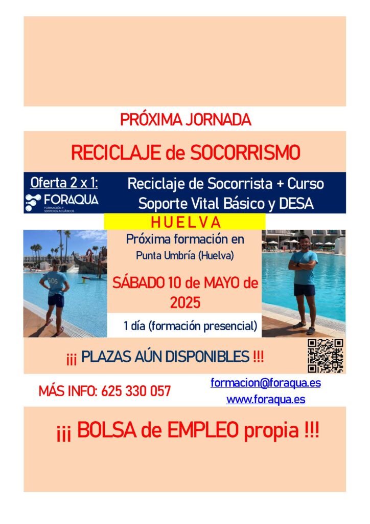 ForAqua organiza un nuevo reciclaje de socorrista el día 10 de MAYO de 2025 que te acreditará para poder seguir trabajando de socorrista